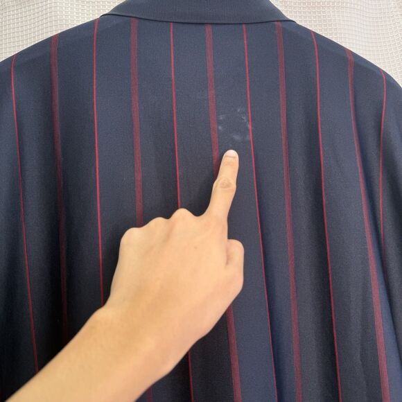 Vtg Yves Saint Laurent YSL 100% Silk Navy Red Stripe Polo Shirt Mens Approx. XXL - Picture 8 of 16